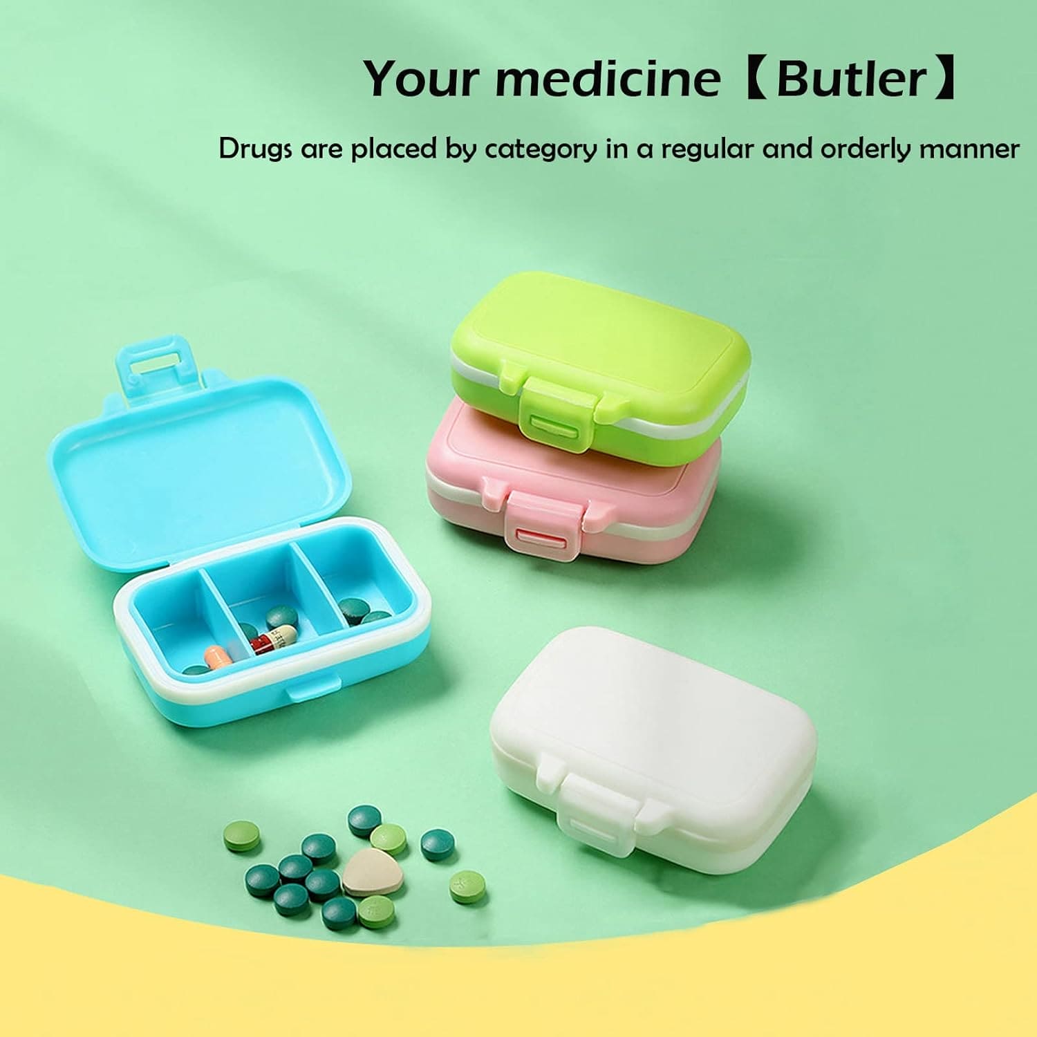 Mini Briefcase Pill Box, 3 Gird Pocket Pills Organizer, 7 Day Mini Weekly Medicine Box, Portable Tablet Medicine Dispenser, Handy Pill Box with 3 Removable Compartments, Portable Pill Box Supplement Box, Multipurpose Storage Case