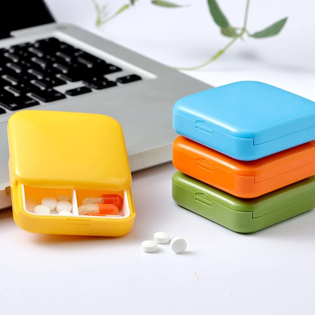 Portable Push Pull Pill Box, Square Pill Case, Mini Two Compartment Plastic Tablet Holder, Sub Packed Medicine Box, Home Storage Medicine Box, Vitamins Medicine Tablet Organizer, Pocket Pill Box, Times A Day Medicine Tablet Dispenser