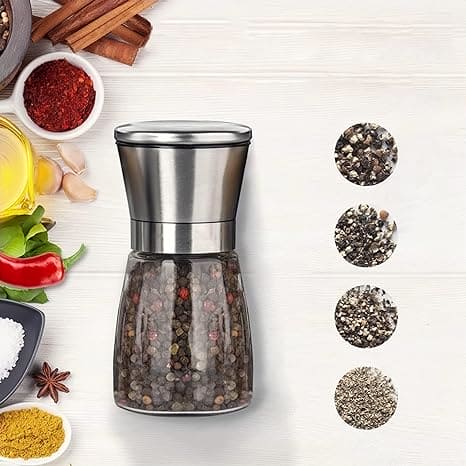 Salt And Pepper Grinder, Manual Stainless Steel Salt and Pepper Mill Grinder, Spice Herb Glass Muller, Hand Mill Grinding Bottle, Condiment Grinding Tool Kitchen Gadget, Adjustable Coarseness Shaker, Durable Spice Grinder, Compact Pepper Grinder