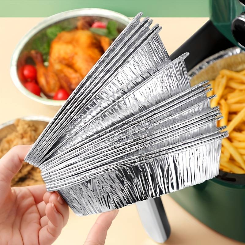 Set Of 10 Aluminum Foil Plates, Disposable Aluminum Frying Container, Kitchen Oil Absorbing Paper Container, Multipurpose Tin Foil Pad