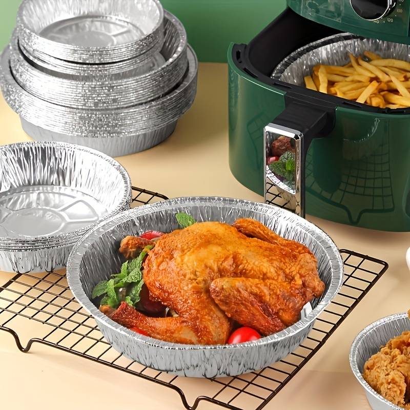 Set Of 10 Aluminum Foil Plates, Disposable Aluminum Frying Container, Kitchen Oil Absorbing Paper Container, Multipurpose Tin Foil Pad