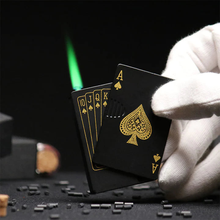 Poker Card Metal Lighter, Creative Jet Flame Pocket Lighter, Windproof Playing Card Lighter, Windproof Outdoor Lighter, Cool Gadget Pocket Lighter, Flame Dazzling Butane Lighter