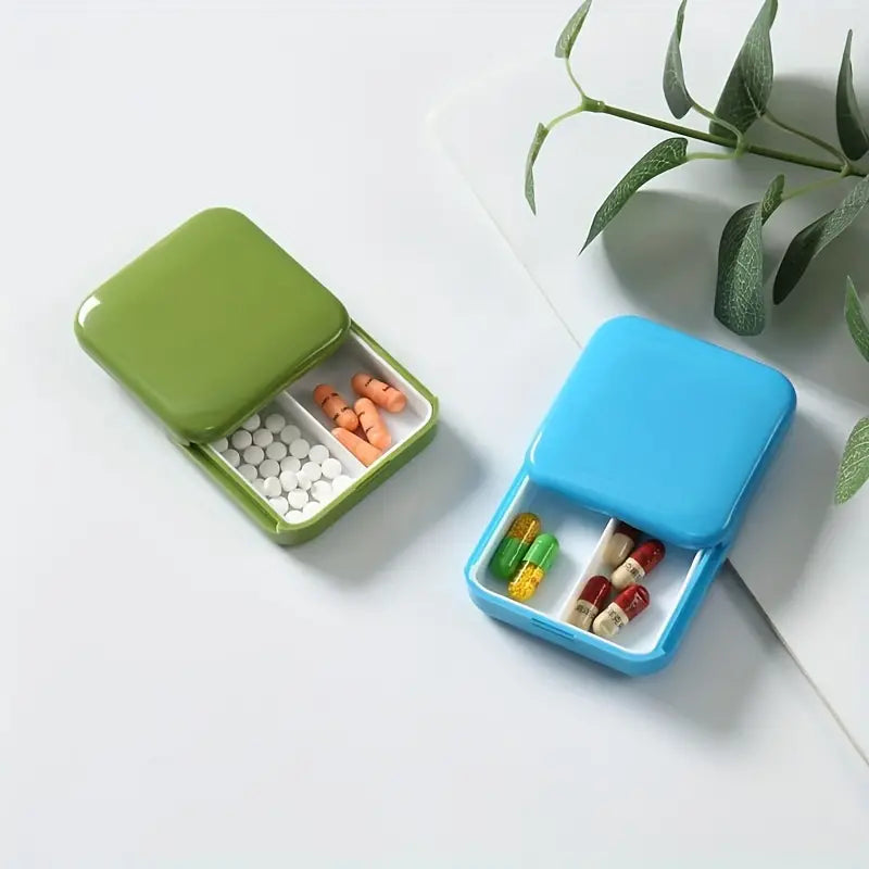 Portable Push Pull Pill Box, Square Pill Case, Mini Two Compartment Plastic Tablet Holder, Sub Packed Medicine Box, Home Storage Medicine Box, Vitamins Medicine Tablet Organizer, Pocket Pill Box, Times A Day Medicine Tablet Dispenser