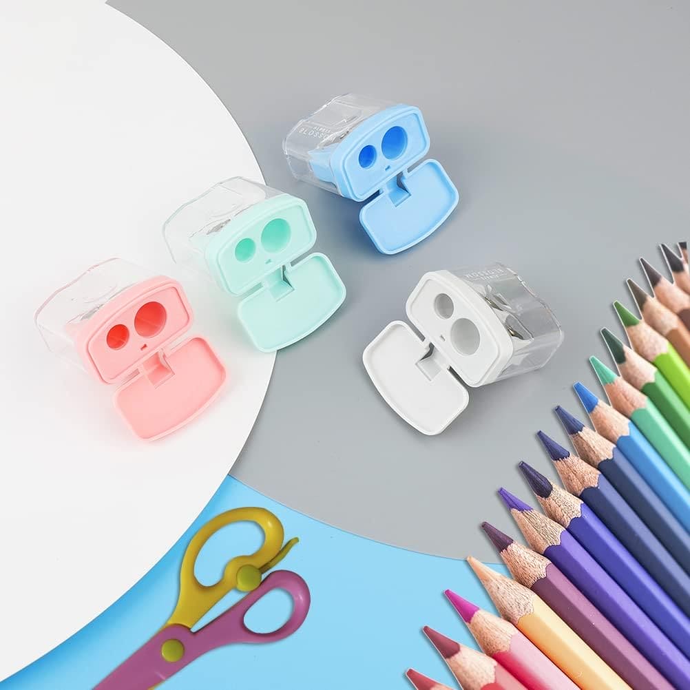 Double Hole Pencil Sharpener, Transparent Standard Pencil Cutting Machine, Manual Pencil Sharpener with Container, Colorful Compact Dual Holes Pencil Sharpener, Handheld Pencil Sharpeners for School Office Supply