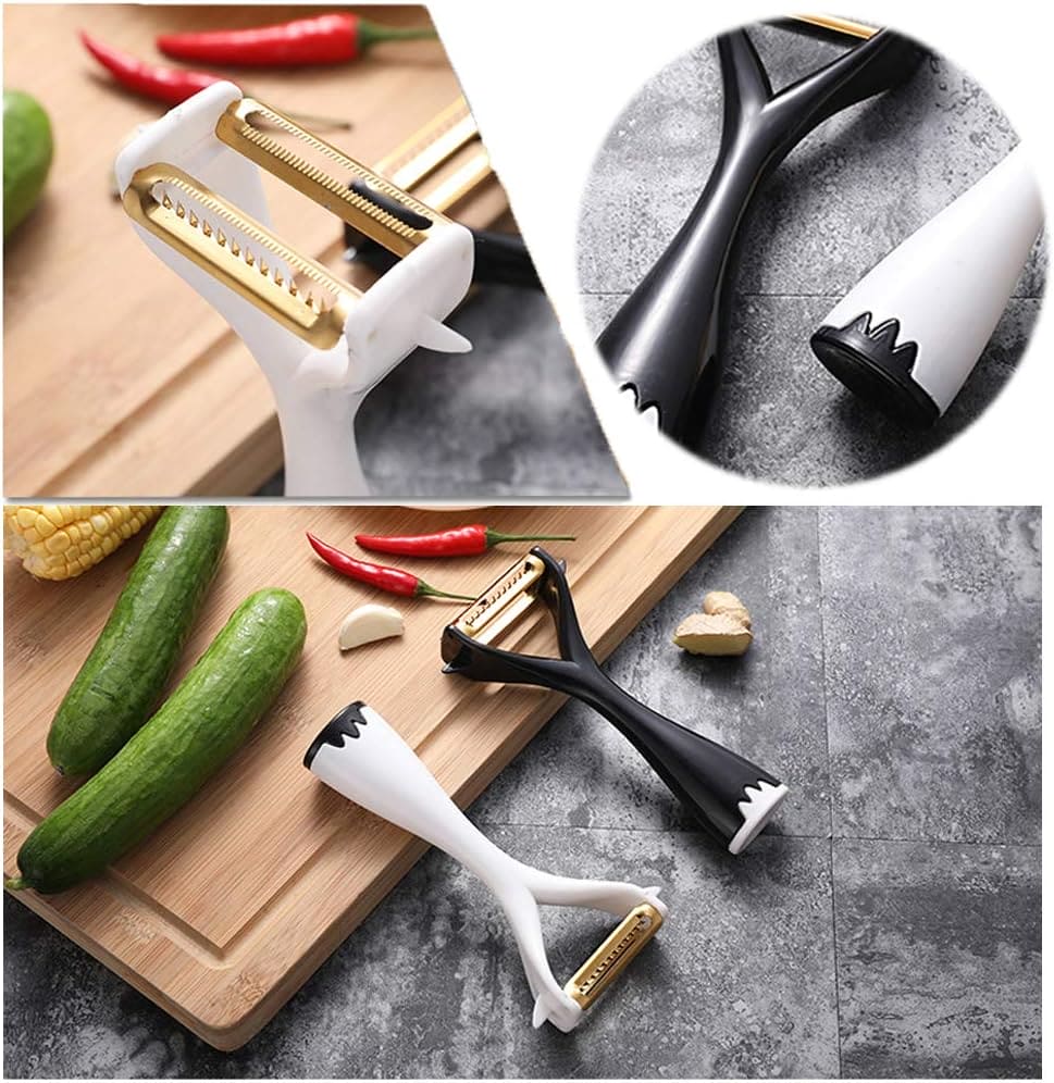 2 In 1 Sling Shot Peeler, Multifunctional Vegetable Fruit Peeler, Kitchen Cutter Cooking Tool, Spiral Slicer Food Chopper, Grater Cucumber Peeling Knife Cutting Machine, Stainless Steel Pendulum Blades Peeler