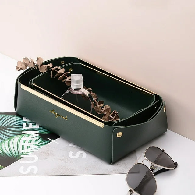 Folding Jewellery Tray, Sundries  Storage Tray, Collapsible Faux Leather Large Capacity Sundries Organizer Box, Nordic Style Leather Organizer, Rectangle Desktop Organizer Box, Multipurpose Catchall Tray for Key Jewelry, Desk Dresser Top Organizer