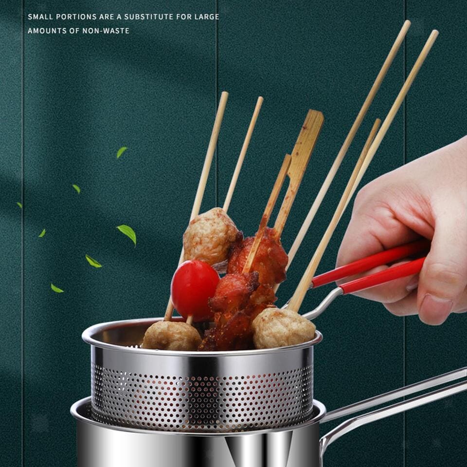 Kitchen Deep Frying Pot, Stainless Steel Kitchen Fryer With Strainer, Multipurpose Fries Fryer Chicken  Deep Frying Pot, Oil Residue Filtration Mesh Colander, Household Fryer with Filter Tempura Frying Pot, Steel Home Fryer Filter Utensil