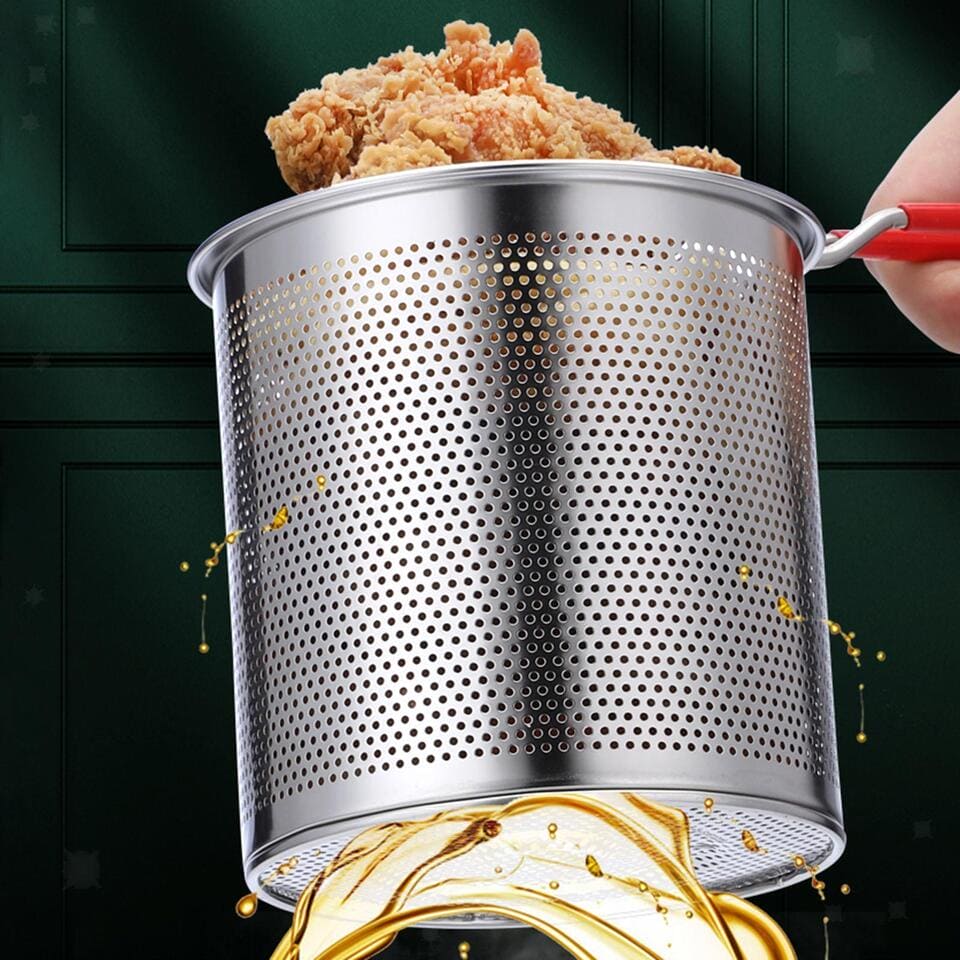 Kitchen Deep Frying Pot, Stainless Steel Kitchen Fryer With Strainer, Multipurpose Fries Fryer Chicken  Deep Frying Pot, Oil Residue Filtration Mesh Colander, Household Fryer with Filter Tempura Frying Pot, Steel Home Fryer Filter Utensil