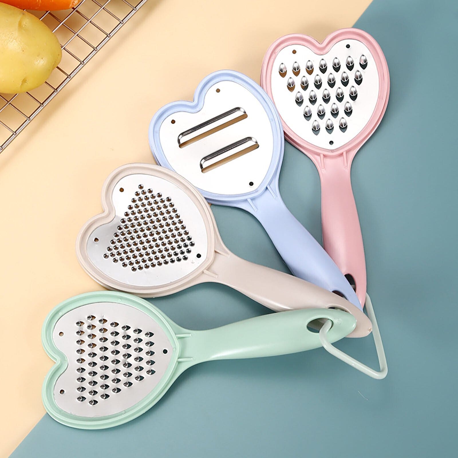 Set Of 4 Heart Veg Shredder, Heart Grater Slicer for Kitchen Purpose, Multipurpose 4 in 1 Stainless Steel Grater/Slicer Set, Stainless Steel Cheese Grater And Shredder