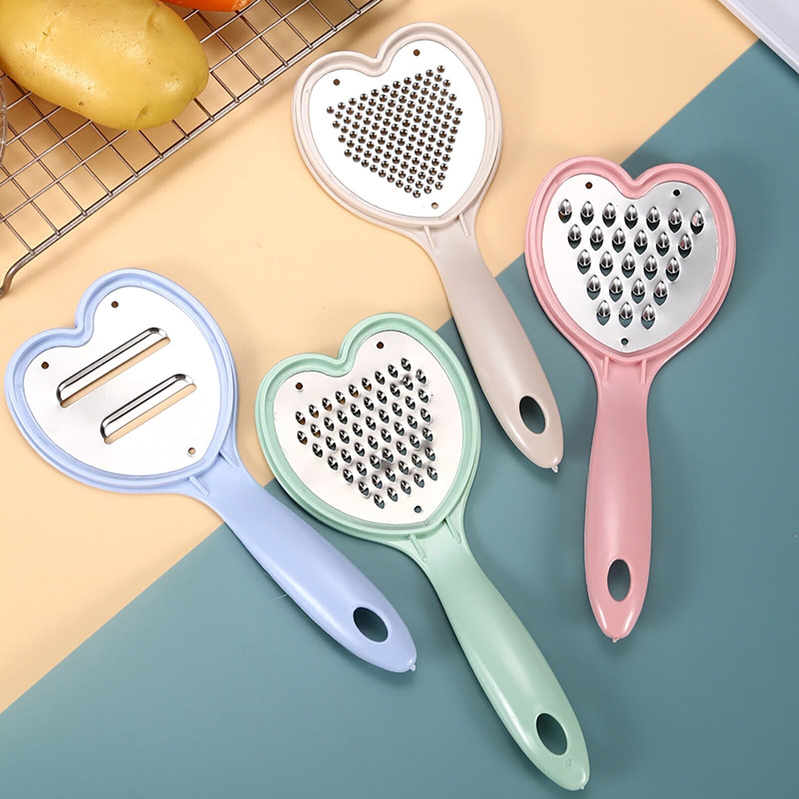 Set Of 4 Heart Veg Shredder, Heart Grater Slicer for Kitchen Purpose, Multipurpose 4 in 1 Stainless Steel Grater/Slicer Set, Stainless Steel Cheese Grater And Shredder