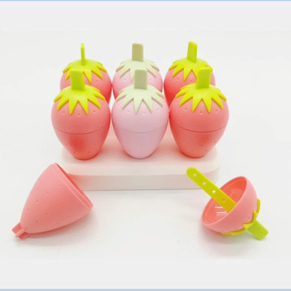 Set Of 6 Strawberry Popsicle Mold, Reusable Plastic Ice Cream Mold, Homemade Strawberry Ice Lolly Maker