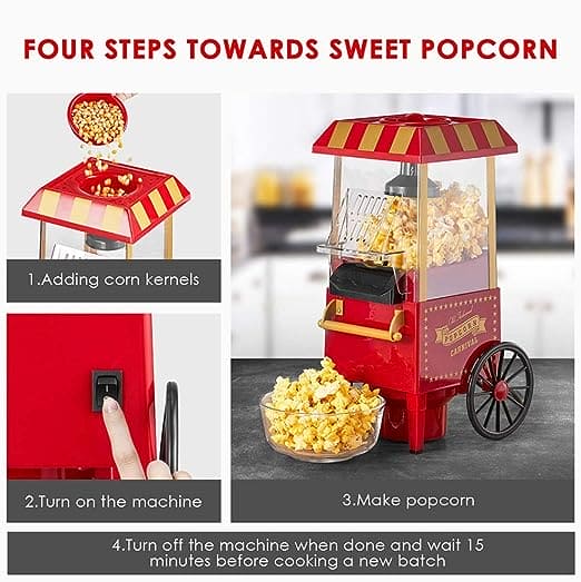 Carnival Popcorn Maker, Countertop Popcorn Machine, Vintage Retro Electric Hot Air Popcorn Machine, Cart Style Hot Air Popper Machine, Portable Electric Popcorn Maker, Automatic Instant Popcorn Maker, Portable Electric Household Snack Maker