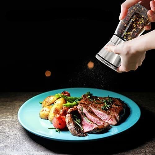 Salt And Pepper Grinder, Manual Stainless Steel Salt and Pepper Mill Grinder, Spice Herb Glass Muller, Hand Mill Grinding Bottle, Condiment Grinding Tool Kitchen Gadget, Adjustable Coarseness Shaker, Durable Spice Grinder, Compact Pepper Grinder