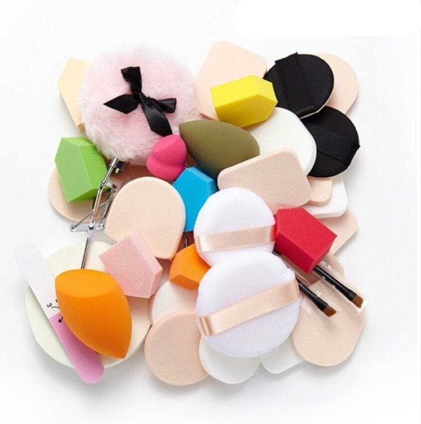 Set of 35 Beauty Tool Lucky Puff, Soft Makeup Sponge Puff Set With Bath Net And Eyelashes Curler, Women Makeup Beauty Tool