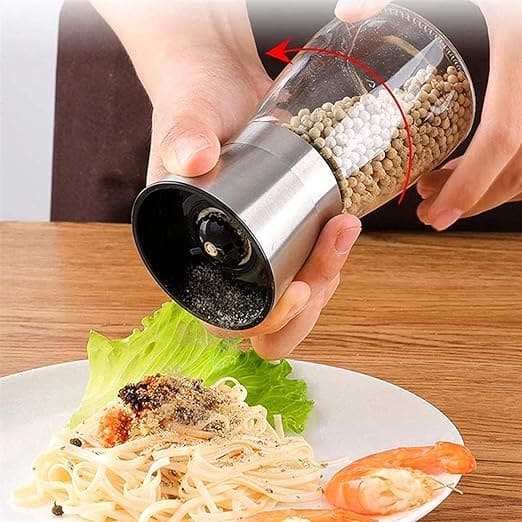 Salt And Pepper Grinder, Manual Stainless Steel Salt and Pepper Mill Grinder, Spice Herb Glass Muller, Hand Mill Grinding Bottle, Condiment Grinding Tool Kitchen Gadget, Adjustable Coarseness Shaker, Durable Spice Grinder, Compact Pepper Grinder