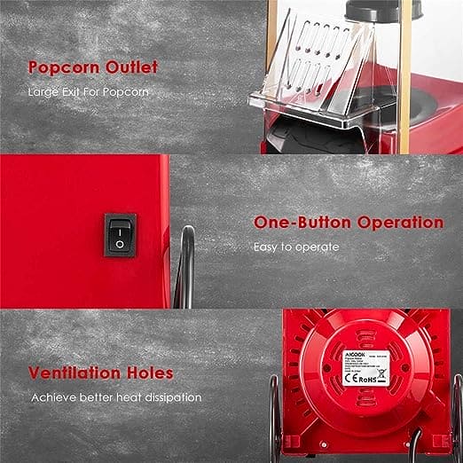 Carnival Popcorn Maker, Countertop Popcorn Machine, Vintage Retro Electric Hot Air Popcorn Machine, Cart Style Hot Air Popper Machine, Portable Electric Popcorn Maker, Automatic Instant Popcorn Maker, Portable Electric Household Snack Maker