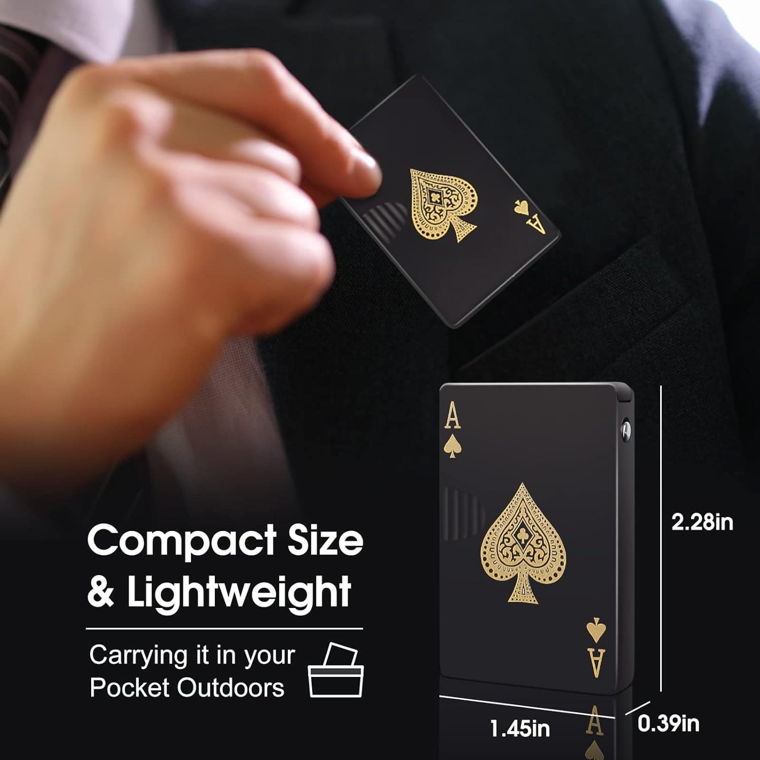 Poker Card Metal Lighter, Creative Jet Flame Pocket Lighter, Windproof Playing Card Lighter, Windproof Outdoor Lighter, Cool Gadget Pocket Lighter, Flame Dazzling Butane Lighter