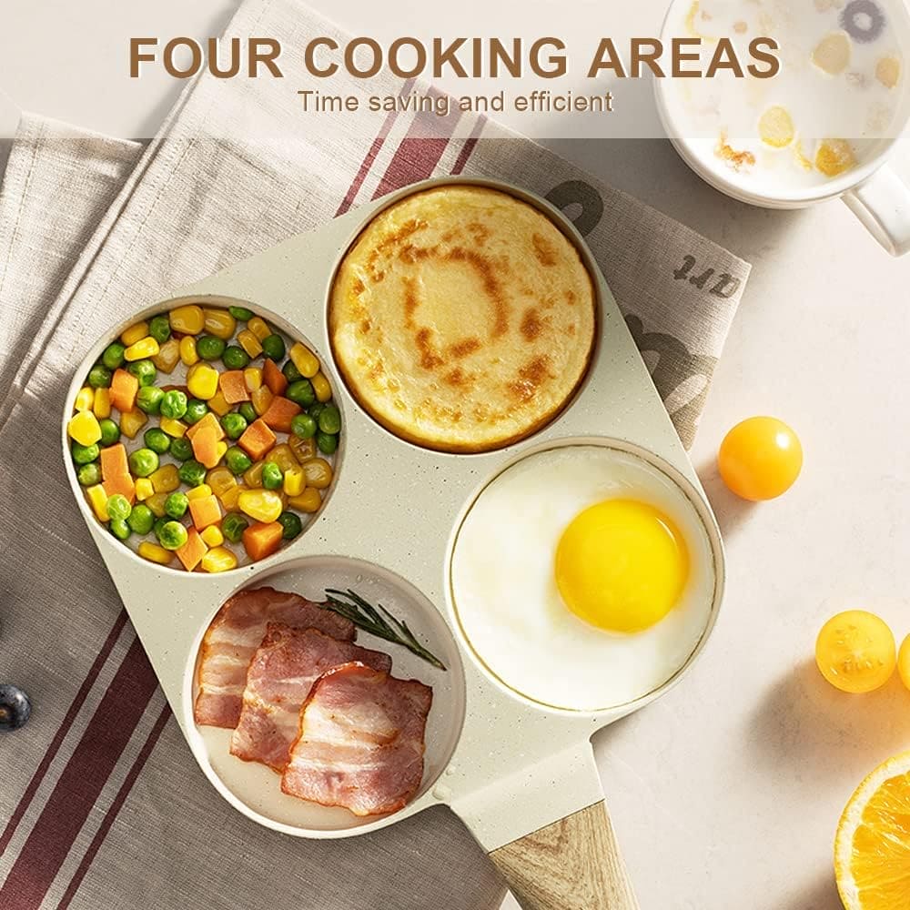 Four Round Egg Pan, Multi Pancake Pan, 4 Cavity Breakfast Omelet Pot, Non-Stick Frying Pan