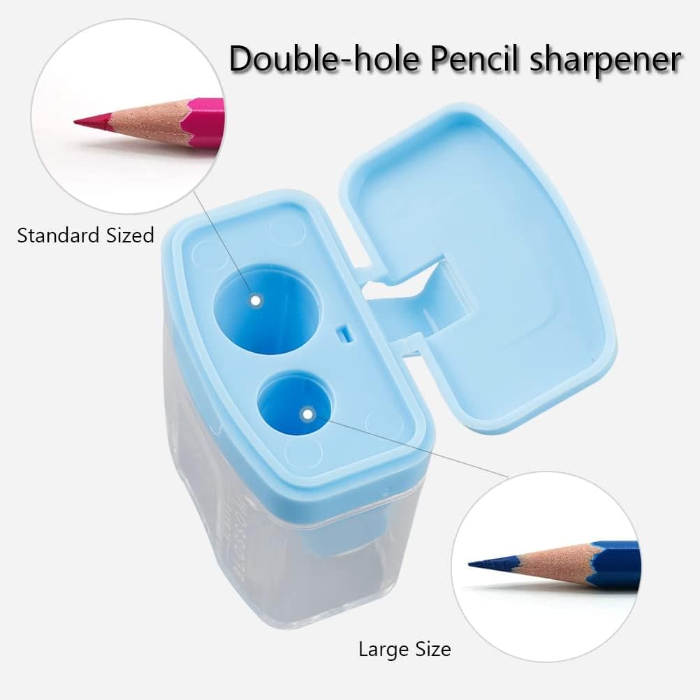 Double Hole Pencil Sharpener, Transparent Standard Pencil Cutting Machine, Manual Pencil Sharpener with Container, Colorful Compact Dual Holes Pencil Sharpener, Handheld Pencil Sharpeners for School Office Supply