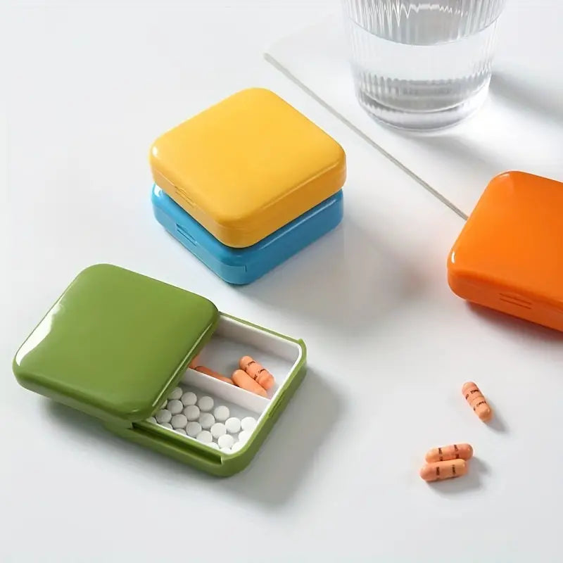 Portable Push Pull Pill Box, Square Pill Case, Mini Two Compartment Plastic Tablet Holder, Sub Packed Medicine Box, Home Storage Medicine Box, Vitamins Medicine Tablet Organizer, Pocket Pill Box, Times A Day Medicine Tablet Dispenser