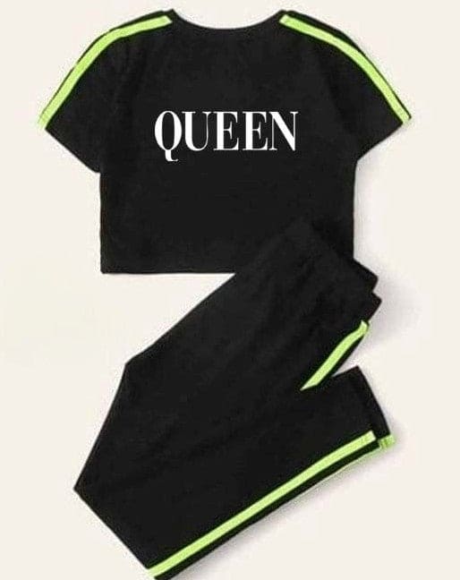 Queen Strip Crop Track Suit, Women's Soft Sports, Comfortable Pant Sportive Track Suit