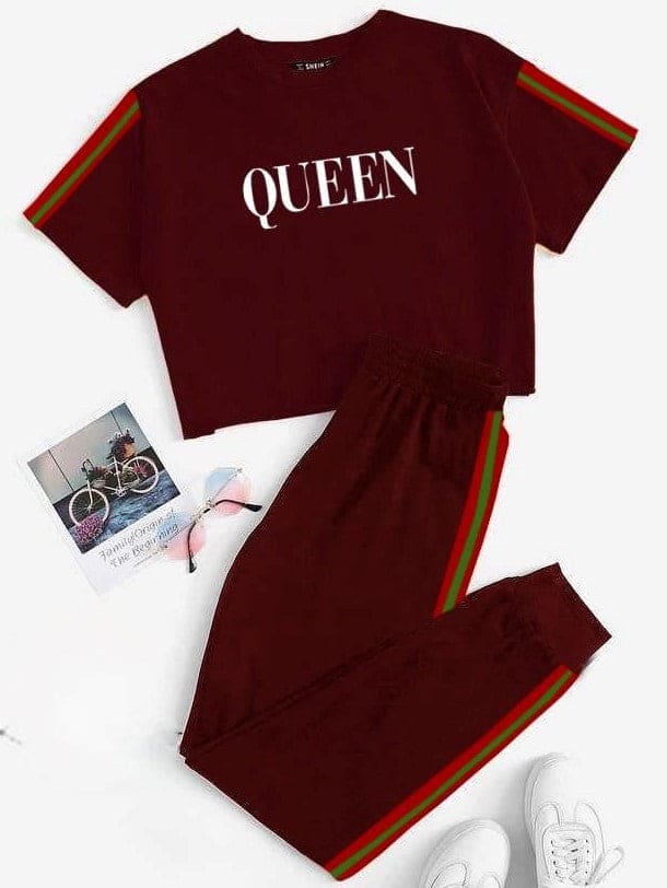 Queen Strip Crop Track Suit, Women's Soft Sports, Comfortable Pant Sportive Track Suit