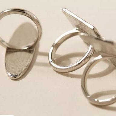 Set Of 3 Geometric Striped Ring, Striped Metal Accent Ring, Silver Black  Big Chunky Midi Ring For Women Jewellery