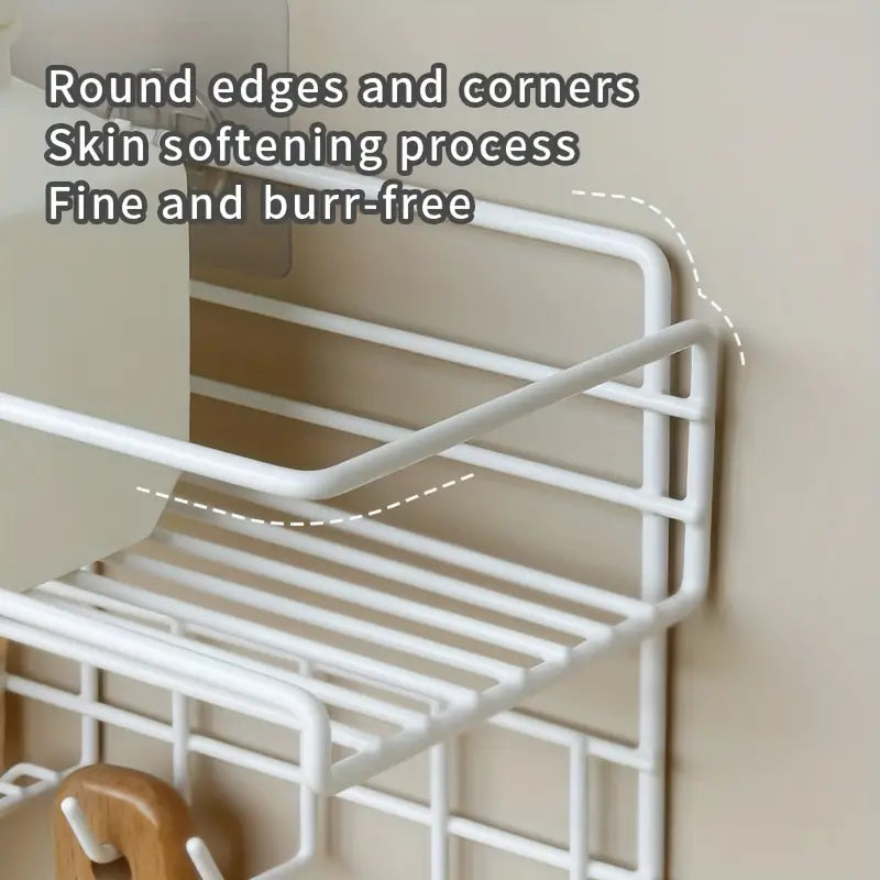 Self Adhesive Caddy Shelf With Hook, Combo Organizer Basket, Multipurpose Home Kitchen Bathroom Wall Hanging Shelves, Perforation Free Bathroom Storage Rack, Wall Mounted Multifunctional Rack, Magic Sticker Shower Rack Shelf