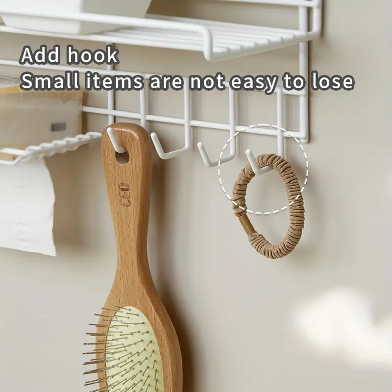 Self Adhesive Caddy Shelf With Hook, Combo Organizer Basket, Multipurpose Home Kitchen Bathroom Wall Hanging Shelves, Perforation Free Bathroom Storage Rack, Wall Mounted Multifunctional Rack, Magic Sticker Shower Rack Shelf
