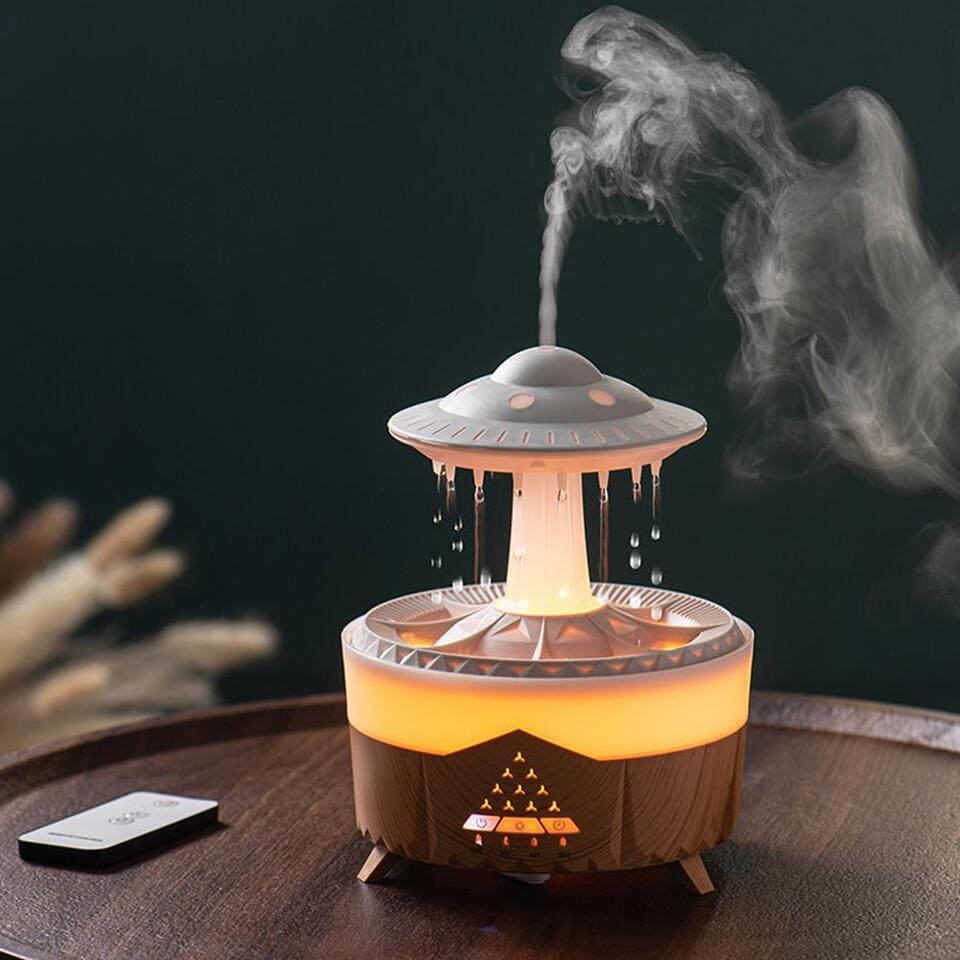 Rain Drop Mushroom Humidifier, Timing Colorful Night Light Essential Oil Diffuser, Ultrasonic RC Atomization Air Freshener, Relax Cloud Rain Diffuser, Airwall Air Humidifier, 300ml Humidifier with Timing Function for Home Office