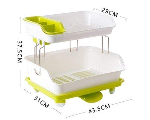 2 Tier Dish Drying Rack, Utensil Holder for Kitchen Counter, Durable Plate Rack With Drainer, Large Plastic Basket with Tray, Multipurpose Kitchen Drainage Storage Rack, Kitchen Utensils Organizer, Portable Kitchen Storage Rack