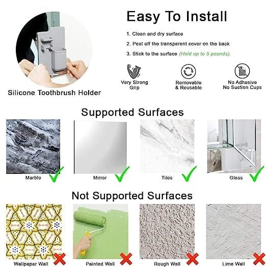 Mighty Silicone Toothbrush Holder, Toothbrush wall Holder Shaver Razor Organizer, Bathroom Mirror Shower Organizer, Bathroom Storage Rack, Multifunctional Wall Mounted Silicon Holder