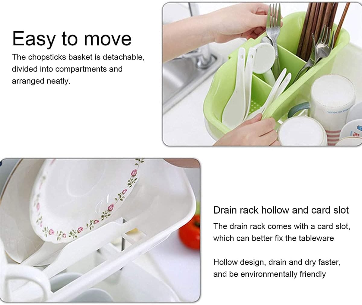 2 Tier Dish Drying Rack, Utensil Holder for Kitchen Counter, Durable Plate Rack With Drainer, Large Plastic Basket with Tray, Multipurpose Kitchen Drainage Storage Rack, Kitchen Utensils Organizer, Portable Kitchen Storage Rack