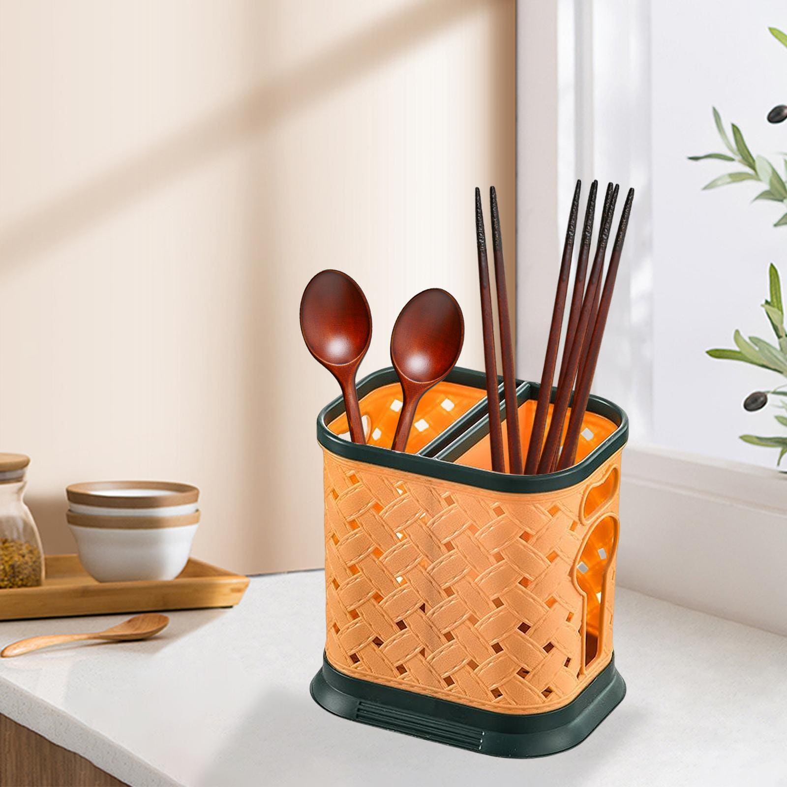 Criss Cross Cutlery Holder, Plastic Chopsticks Cage, Hollow Drain Tableware Rack, Knife Stand Spoon Fork Storage Shelf Container, Kitchen Cutlery Drying Rack Basket, Cooking Utensil Holder, Utensil Caddy Compartment