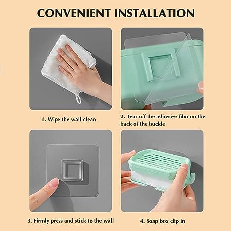 Soap Bar Container, Double Layer Soap Saver Case With Hook, Wall Mounted Self Draining Soap Dish For Shower Bathroom Kitchen Accessories, Plastic Drain Soap Box with Sponge Holder, Soap Saver Case with Hanger Sponge,3 in 1 Soap Container with Sponge
