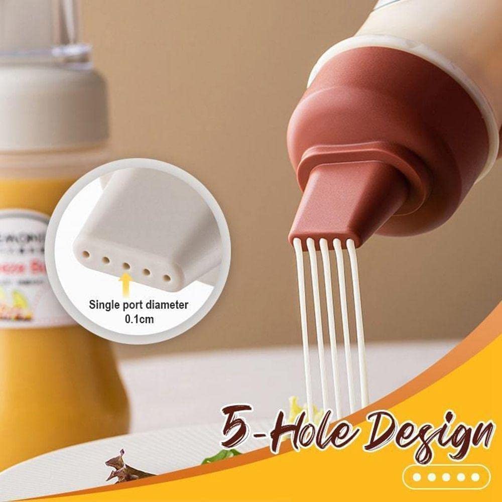 Squeeze Sauce Bottle, 350ml Five Hole Sauce Bottle, Leak Proof Refillable Condiment Container For Salad Ketchup Honey Jam, Multipurpose Kitchen Sauce Storage Container