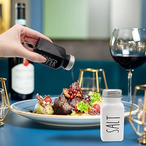 Ceramic Salt and Pepper Shakers, Farmhouse Salt Shaker, Black And White Salt And Pepper Shaker, Kitchen Condiment Bottle, Outdoor Pepper Shakers For Kitchen, Vintage Glass Black And White Shaker With Steel Lid