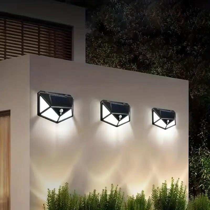100 LED Solar Light, Motion Sensor Outdoor Solar Lamp, Courtyard Waterproof Stairs Outdoor Wall Light, Multifunctional Solar Lamp, Outdoor Garden Decoration Solar Led Light, Sunlight Powered Spotlight with Motion Sensor