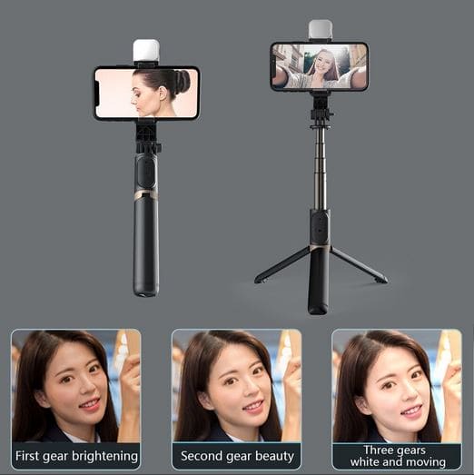 Ola Selfie Stick, Portable Mobile Tripod With Light, Metal Stable Bluetooth RC Selfie Stick, Retractable Portable Phone Holder Stick for Vlogging, Selfies & Video Recording, 360 Degree Rotation Selfie Stick Tripod with Fill Light & Wireless Remote