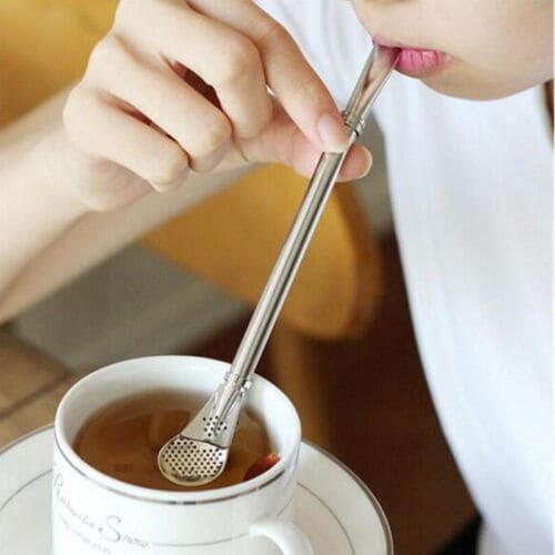 Steel Filter Spoon Straw, 3 In 1 Pole Spoon, Metal Straws Dinner Spoon Infuser, Washable Drinking Straw Filter, Tableware Juice Tea Coffee Spoon, Detachable Bombils Filter Spoon, Long Handle Spoon Tumbler, Reusable Straws Steel Stirring Serving Spoon