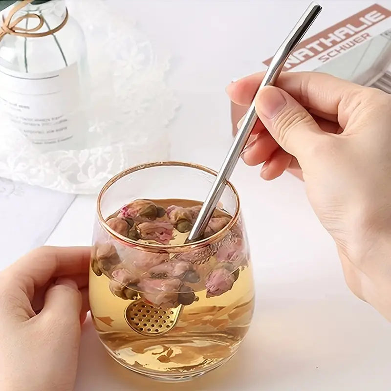 Steel Filter Spoon Straw, 3 In 1 Pole Spoon, Metal Straws Dinner Spoon Infuser, Washable Drinking Straw Filter, Tableware Juice Tea Coffee Spoon, Detachable Bombils Filter Spoon, Long Handle Spoon Tumbler, Reusable Straws Steel Stirring Serving Spoon