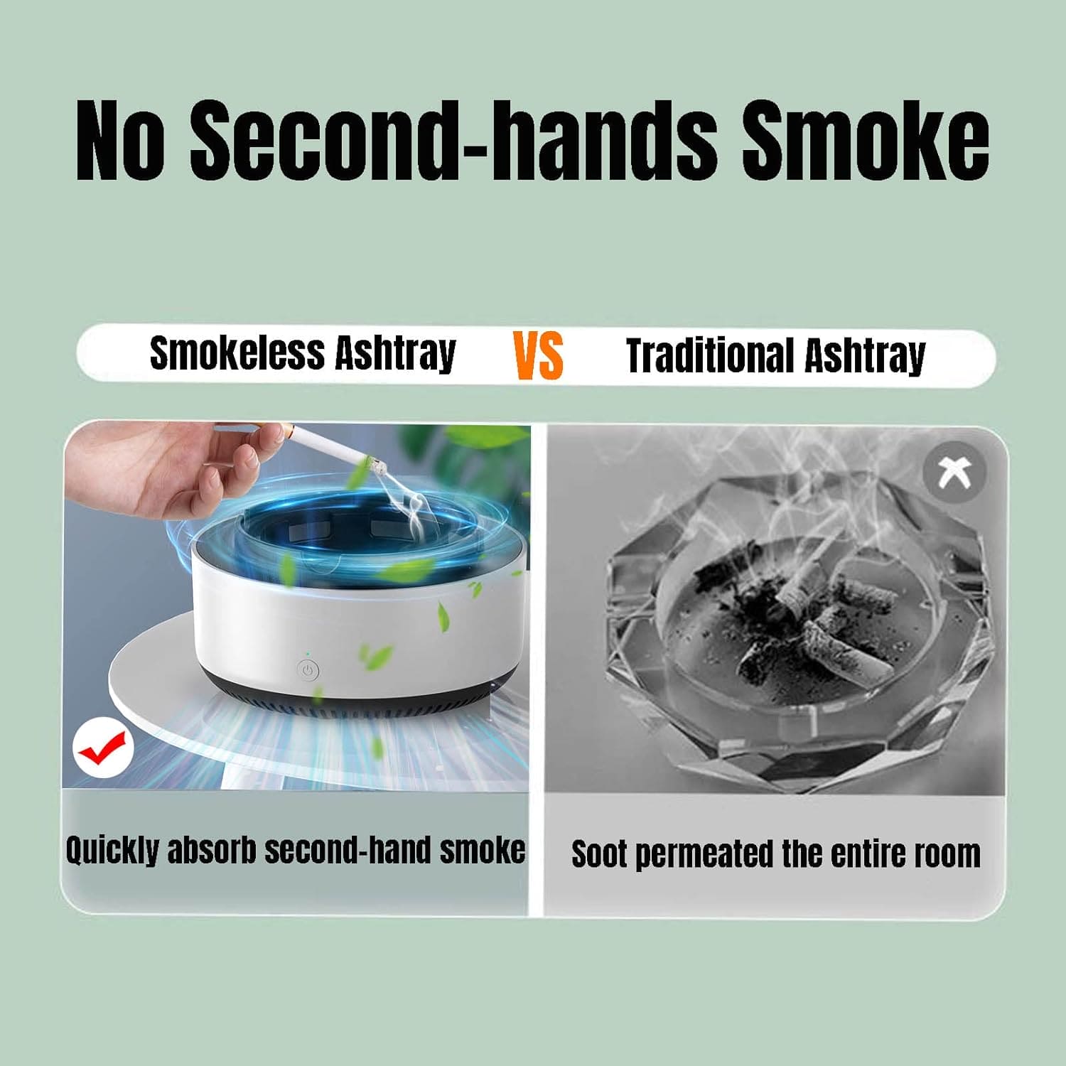 Smart Smoke Ashtray, Smoke Removal Air Purification Ashtray, Automatic Purifier Ashtray, Electronic Intelligent Smoking Gadget, Smoke Suction Ashtray For Home Office And Car, Portable Smoke Grabber for Cigarettes