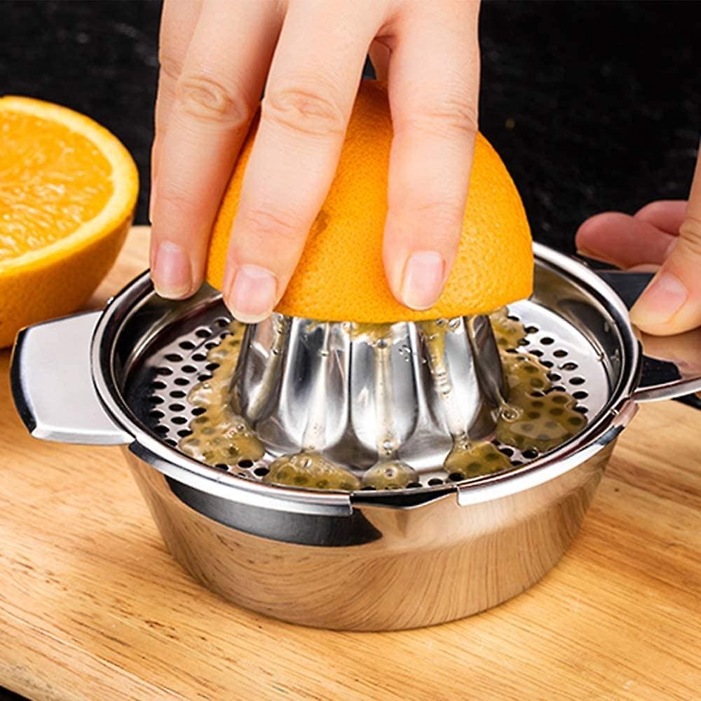 Manual Hand Press Squeezer With Bowl, Stainless Steel Fruit Squeezer, Household Pressed Juice Maker, Lime & Orange Squeezer with Built-In Bowl & Strainer