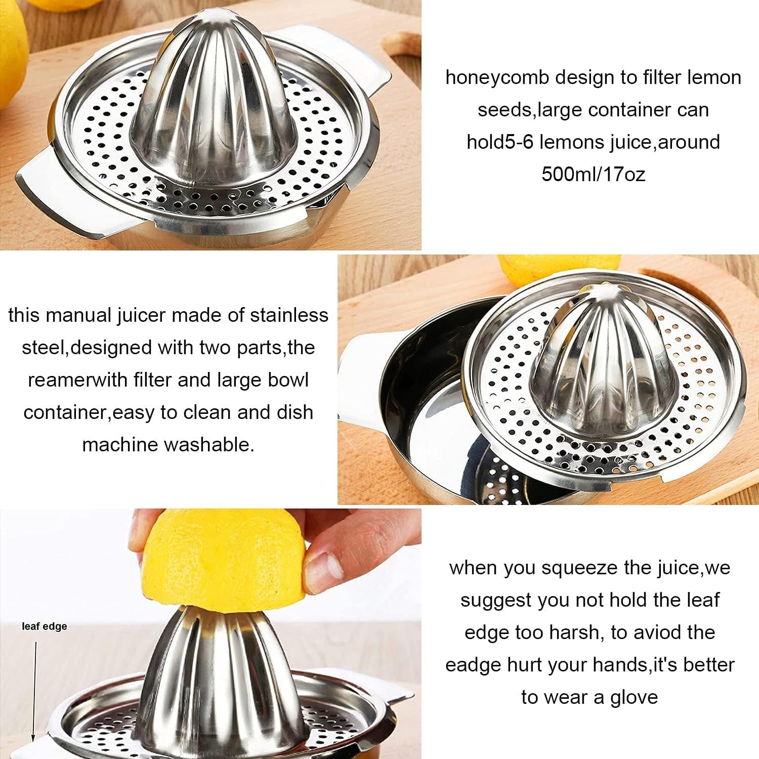 Manual Hand Press Squeezer With Bowl, Stainless Steel Fruit Squeezer, Household Pressed Juice Maker, Lime & Orange Squeezer with Built-In Bowl & Strainer