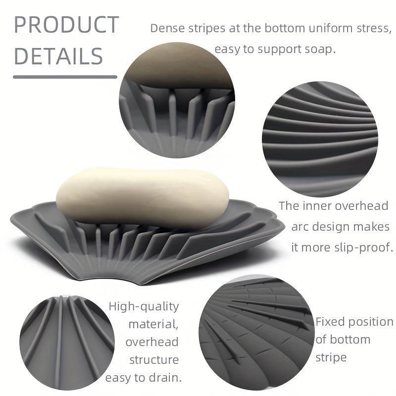 Sea Shell Soap Dish, Anti Slip Creative Soap Box, Self Draining Soap Bar Holder, Bathroom Silicone Soap Dish Tray, Kitchen Countertop Sink Splash Drying Mat, Sponge Drain Pad Rack, Silicone Washing Table Soap Tray