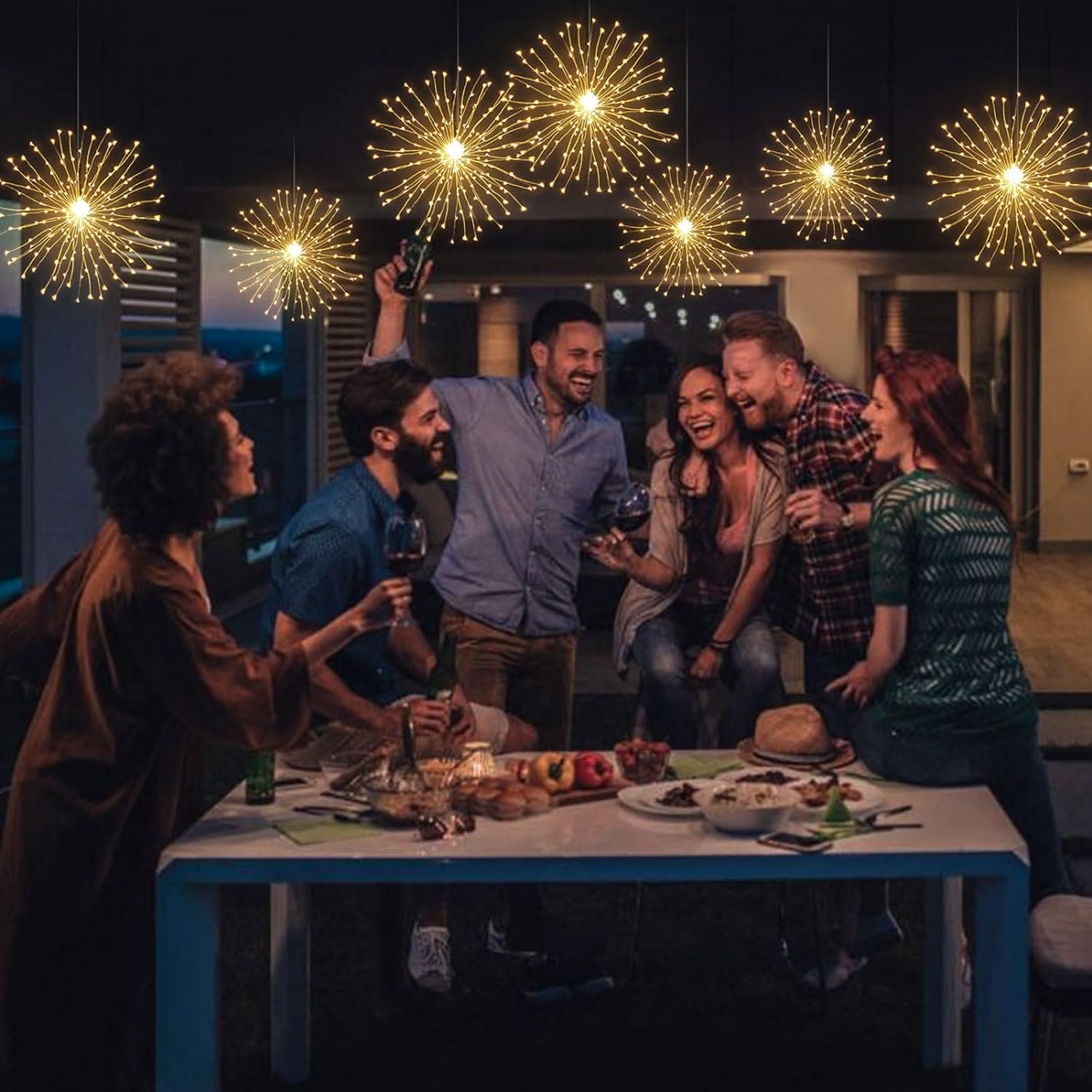 Fire Works String Light, 120 LED Copper Wire Firework Lights, Battery Operated Fairy String Lights with Remote, Waterproof Starburst Firework Garland String Lights
