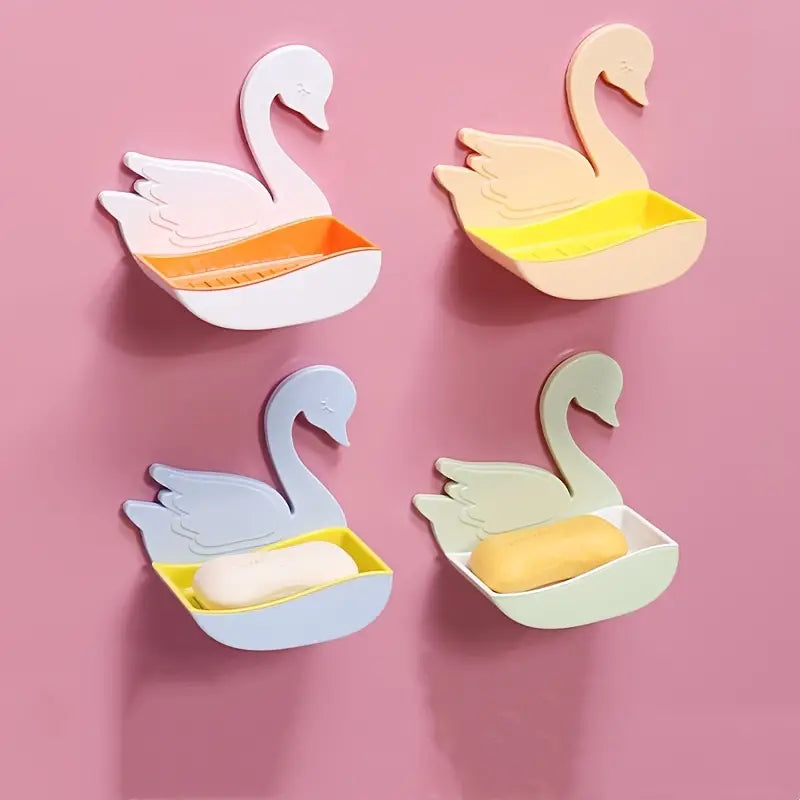 Swan Shape Soap Box, Wall Mounted Soap Holder, Hanging Bathroom Soap Tray with Suction Cup, Self Draining Soap Holder for Shower Wall, Multifunctional Soap Dish