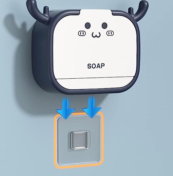 Cartoon Sticking Soap Box, Antler Drain Soap Box with Hook, Wall Mounted Soap Dish, Multipurpose Soap Organizer, Creative Bathroom Household Soap Box Storage Rack