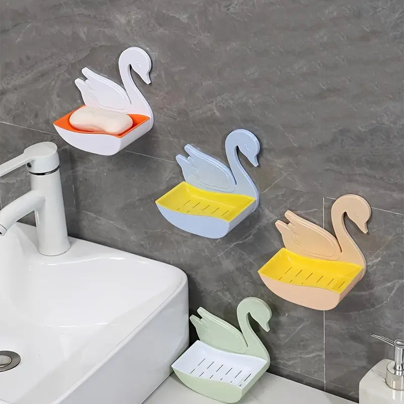 Swan Shape Soap Box, Wall Mounted Soap Holder, Hanging Bathroom Soap Tray with Suction Cup, Self Draining Soap Holder for Shower Wall, Multifunctional Soap Dish
