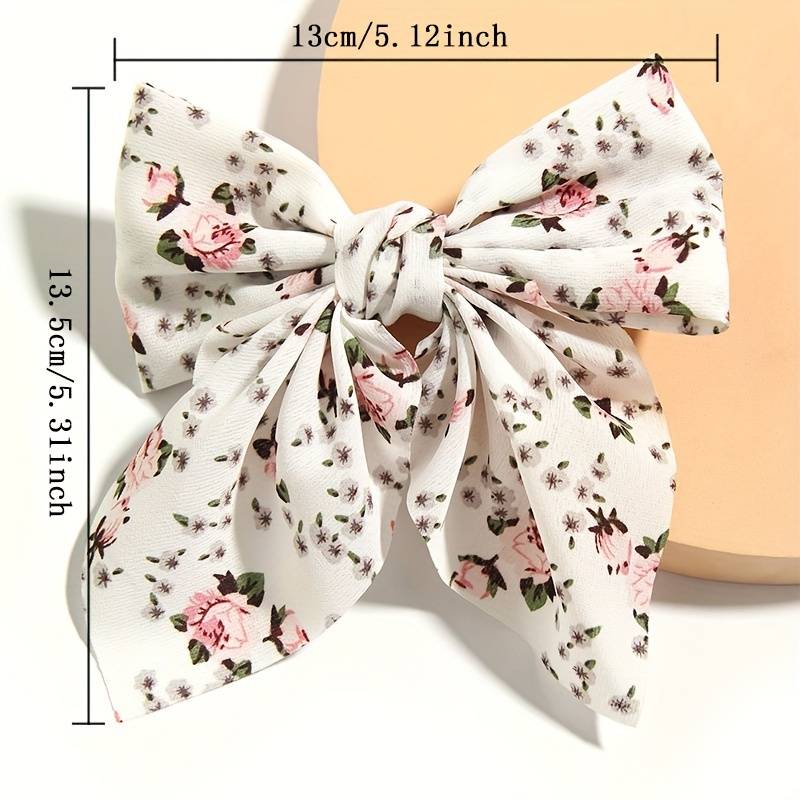 Bow Hair Clip, Scarf Bow Hair French, Elegant Long Tail Hair Barrettes, Non Slip Hair Decorations For Women Girls, Fresh Floral Hairpin, Bowknot Hair Duckbill Clip Accessories